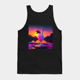 Hawaiian Drink in a Beautiful Sunset Retro Vintage Travel Artwork Tank Top